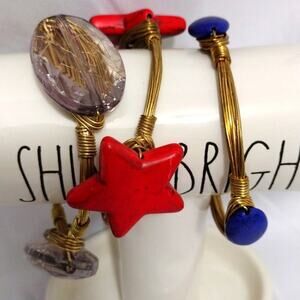 3 Large Bangle Bracelets Stars Stone BOHO